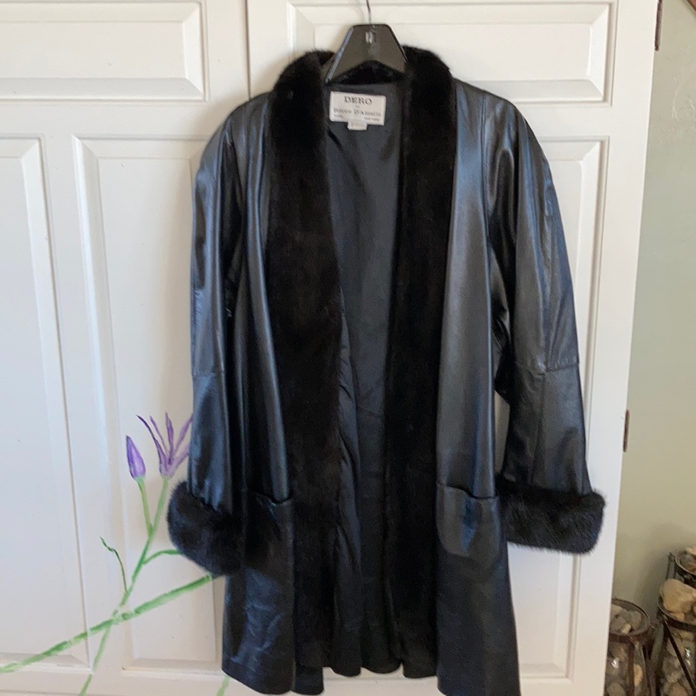 Exquisite mink trimmed supple black leather jacket